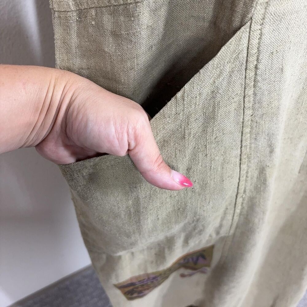 Vintage Focus Dress Womens Small Beige Linen Maxi Pockets Boho 90s Lagenlook - Picture 3 of 12
